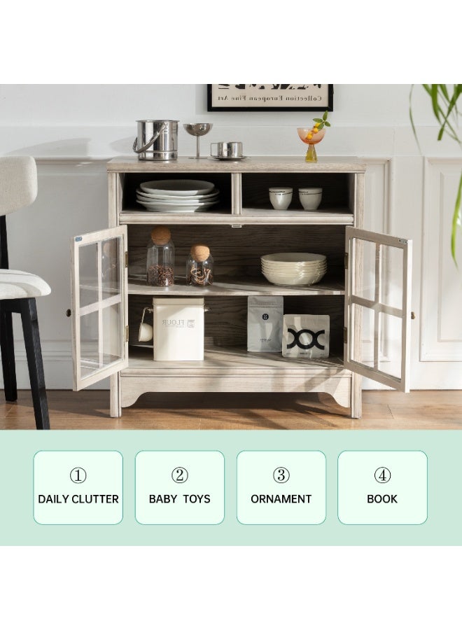 دوهوان خزانة بوفيه من الخشب الصلب مقاس 31.5 بوصة مع مساحة تخزين، خزانة جانبية على طراز المزرعة ببابين، خزانة بار قهوة لغرفة الطعام أو المطبخ أو غرفة المعيشة - Image 5