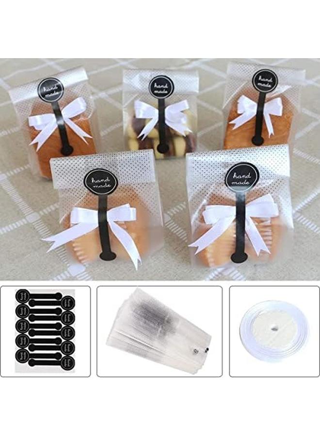 إي سي في في 100 قطعة من أكياس تغليف الخبز، أكياس بلاستيكية شفافة، أكياس معجنات السيلوفان، أكياس هدايا عيد الحب للحلويات، الكوكيز، الشوكولاتة مع ملصقات - Image 2