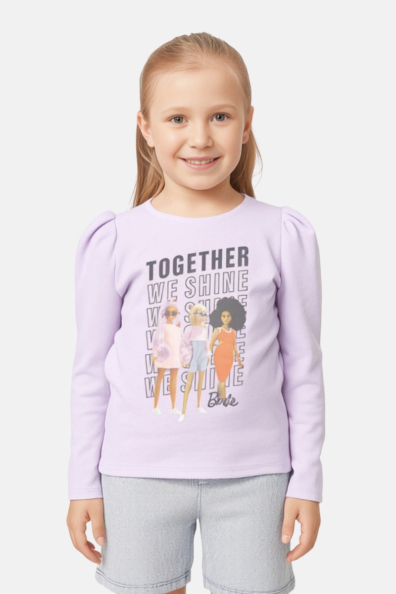 NAME IT Kids Girl Crew Neck Long Sleeves Graphic Print T-shirt, Lilac - Image 1