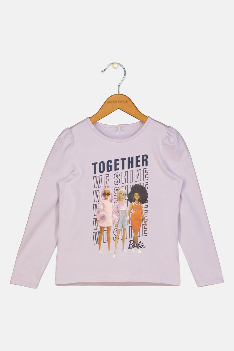 NAME IT Kids Girl Crew Neck Long Sleeves Graphic Print T-shirt, Lilac - Image 3