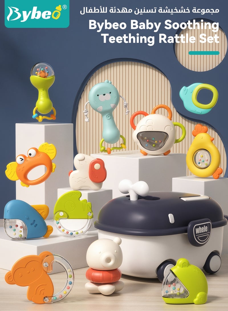 Bybeo 13PCS Baby Rattle Toys, Infant Teething Toys, Grab and Spin Rattles Sensory Toy Set with Storage Box, Food Grade Silicone Material, Early Educational Toy Set, Baby Toys Gift for Babies 0-12-24 Months Boys Girls - Image 2