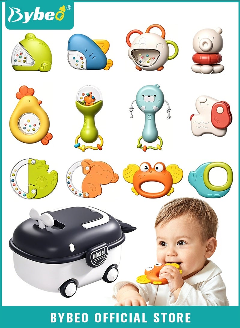Bybeo 13PCS Baby Rattle Toys, Infant Teething Toys, Grab and Spin Rattles Sensory Toy Set with Storage Box, Food Grade Silicone Material, Early Educational Toy Set, Baby Toys Gift for Babies 0-12-24 Months Boys Girls - Image 1