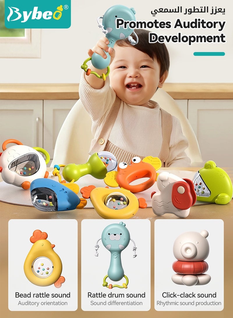 Bybeo 13PCS Baby Rattle Toys, Infant Teething Toys, Grab and Spin Rattles Sensory Toy Set with Storage Box, Food Grade Silicone Material, Early Educational Toy Set, Baby Toys Gift for Babies 0-12-24 Months Boys Girls - Image 5