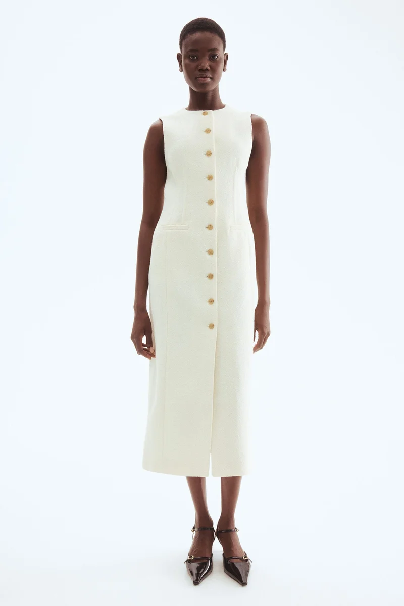 H&M Long button-front bouclé dress