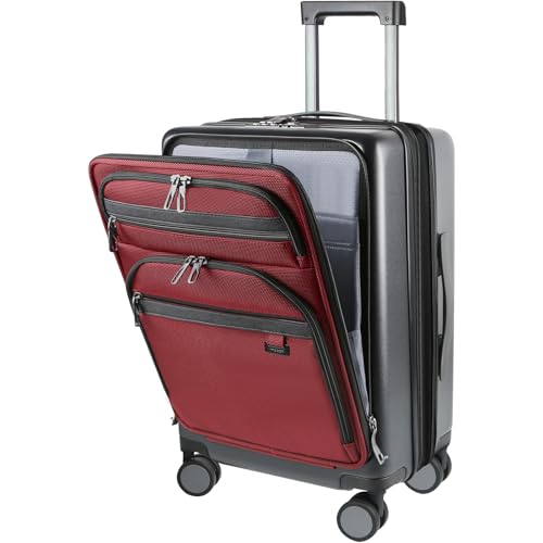 KROSER Hardside Expandable Carry On Luggage 22x14x9 Airline Approved With Front Business Pockets, 20 Inch Suitcases with Wheels, Carry on Suitcase with TSA Lock & USB Port, Black-Dark Red - Image 1