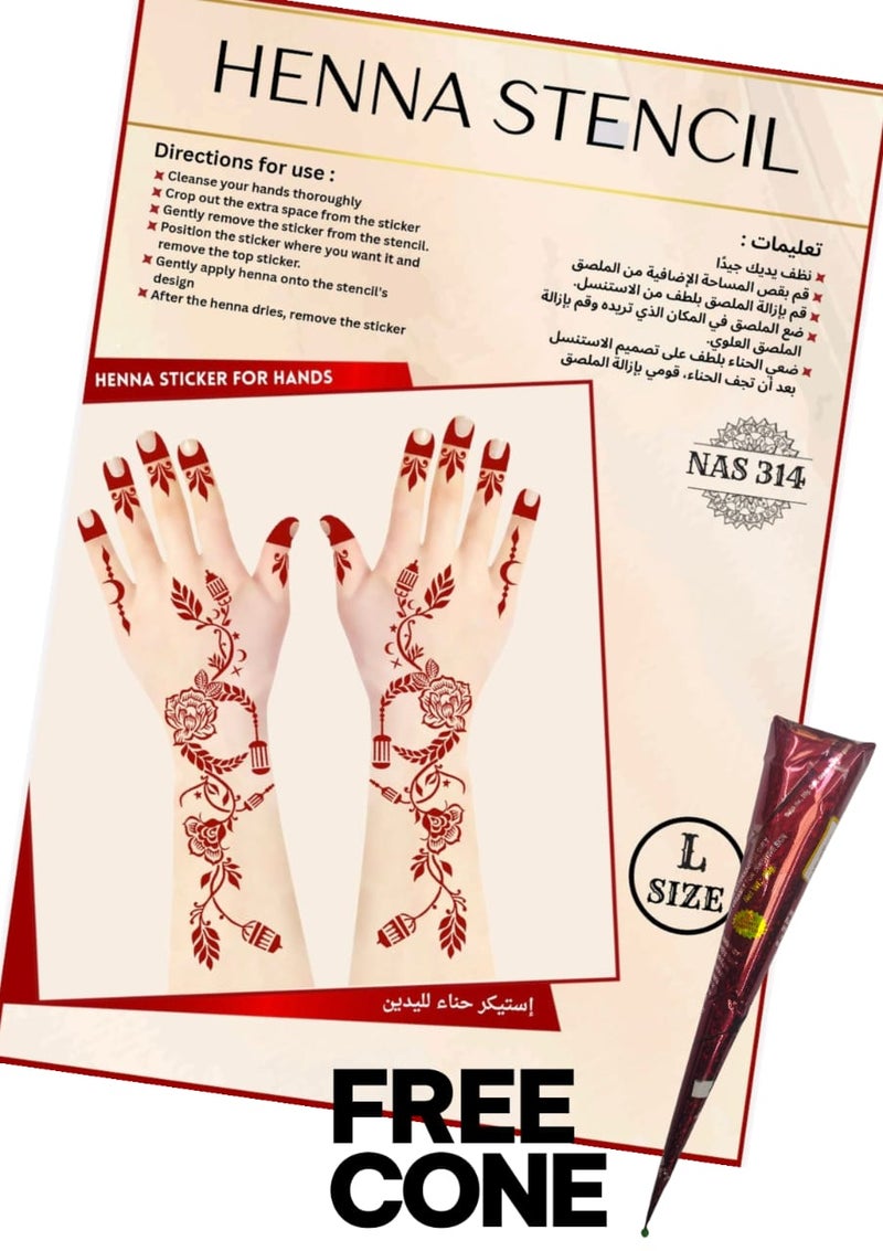 Reusable Henna Stencil Set 3PCS COMBO with Free Cone – Easy Mehndi Design Templates for Hands NAS314 - Image 1