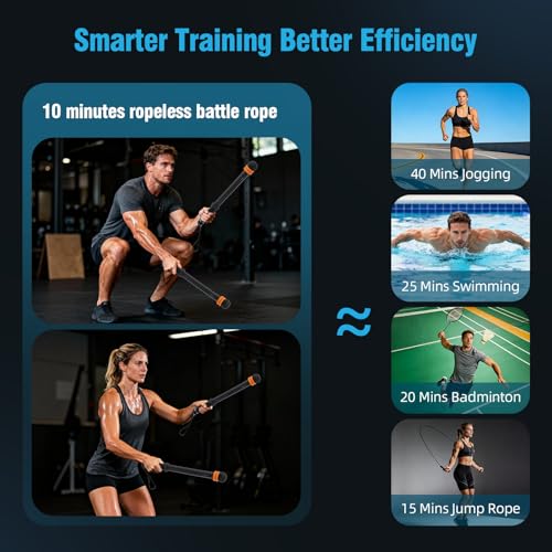 Rovista 2 PCS Weighted Cordless Battle Ropes - Adjustable Resistance and Portable Ropeless Battle Ropes with Non Slip Handle - Low-Noise Exercise Rope for Instant Effective Workouts Anytime (Black) - Image 3