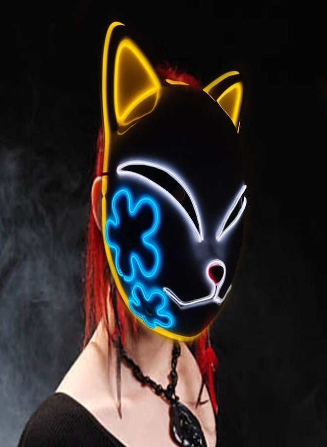 CAFELE 3Pcs Demon LED Mask Slayers Costume Props Japanese Anime Plastic Fox Face Cosplay Glowing Masks for Masquerade Festival Party - Image 4