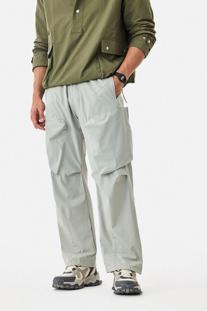 SNITCH Light Grey Solid Loose Fit Streetwear Cargo