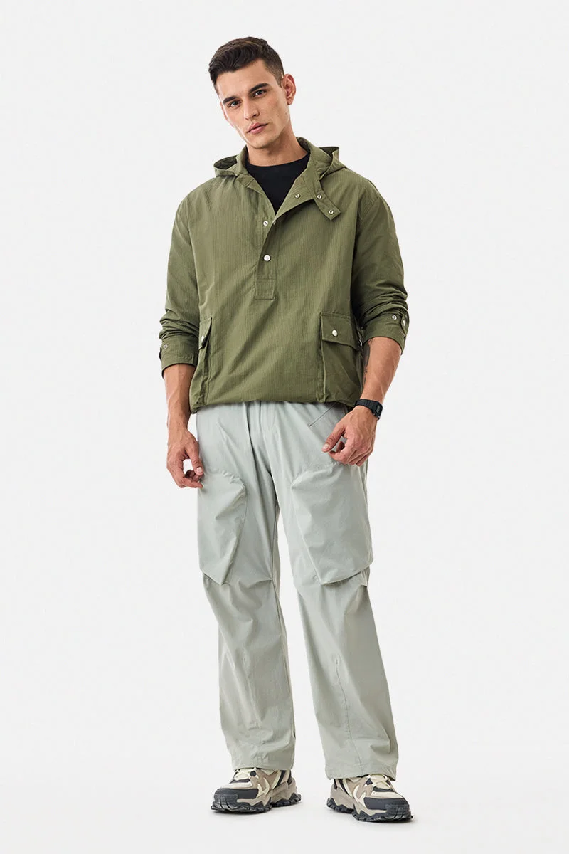 SNITCH Light Grey Solid Loose Fit Streetwear Cargo
