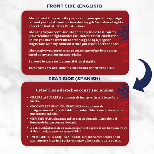 CDXHOME 50 PCS Know Your Rights Immigration Red Card - English & Spanish Constitutional Rights Reminder for Immigration Encounters - Pocket-Sized Legal Protection Cards - Image 2