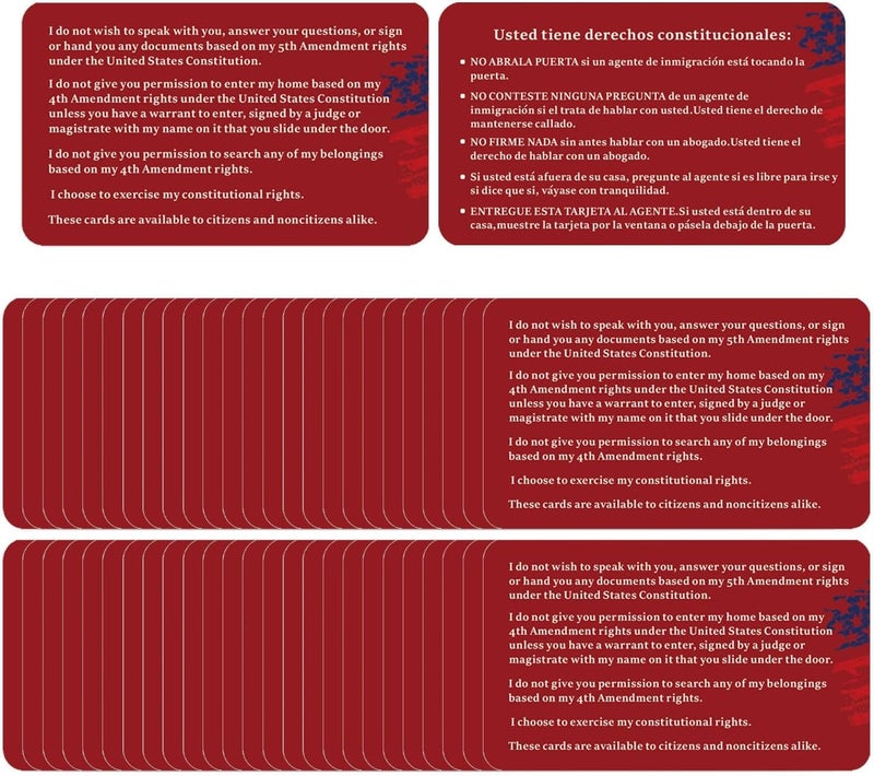 CDXHOME 50 PCS Know Your Rights Immigration Red Card - English & Spanish Constitutional Rights Reminder for Immigration Encounters - Pocket-Sized Legal Protection Cards - Image 1