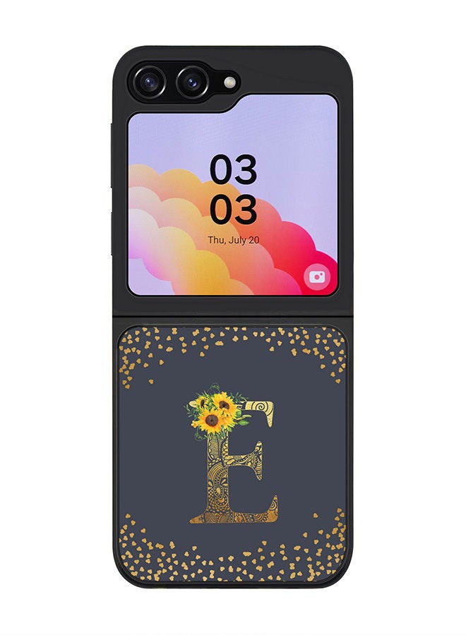 Stylizedd Rugged Black edge case for Samsung Galaxy Z Flip5, Slim fit Soft Case Flexible Rubber Edges Anti Drop TPU Gel Thin Cover -  Custom Monogram Initial Letter Floral Pattern Alphabet - E  (Grey ) - Image 1
