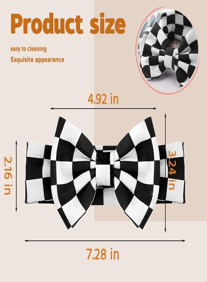 Sdopbinbin Checkered Baby Bow Headband for Infant Newborn Bow Hair Band for Baby Toddler Girls Bowknot Head Band Black And White Hair Band Headwear for Baby Girls Checkered Hair Accessories for Kids - Image 2