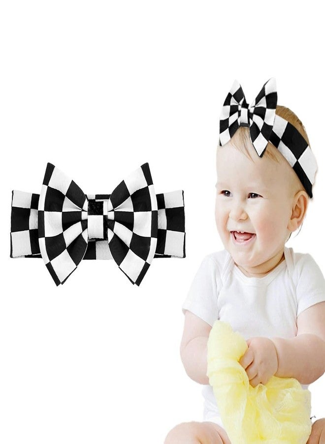 Sdopbinbin Checkered Baby Bow Headband for Infant Newborn Bow Hair Band for Baby Toddler Girls Bowknot Head Band Black And White Hair Band Headwear for Baby Girls Checkered Hair Accessories for Kids - Image 1