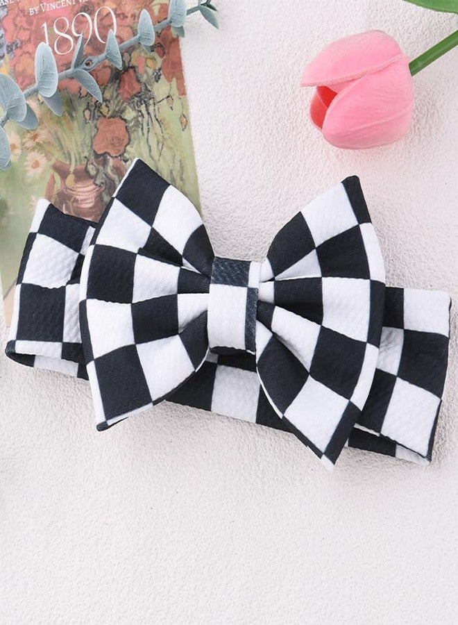Sdopbinbin Checkered Baby Bow Headband for Infant Newborn Bow Hair Band for Baby Toddler Girls Bowknot Head Band Black And White Hair Band Headwear for Baby Girls Checkered Hair Accessories for Kids - Image 3