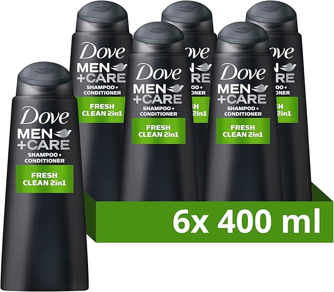 Dove Men+Care Dove MenCare Fresh Clean 2 in 1 Shampoo and Conditioner cleansing shampoo with caffeine and menthol for deeply cleansed revitalised hair 6x 400 ml