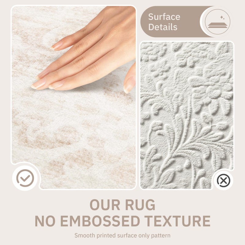 Soalmost 8x10 Area Rugs for Living Room, Stain Resistant Neutral Washable Rugs for Dining Room, Floral Vintage Non-Slip Thin Large Size Area Rug Beige Ivory - Image 4