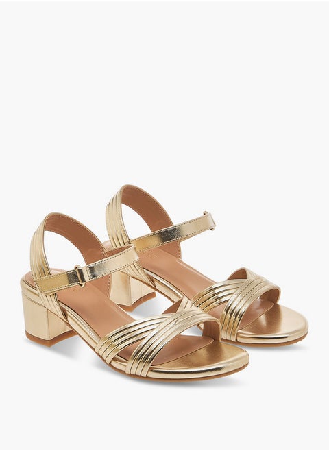 Girls Strappy Block Heel Sandals with Hook and Loop Closure