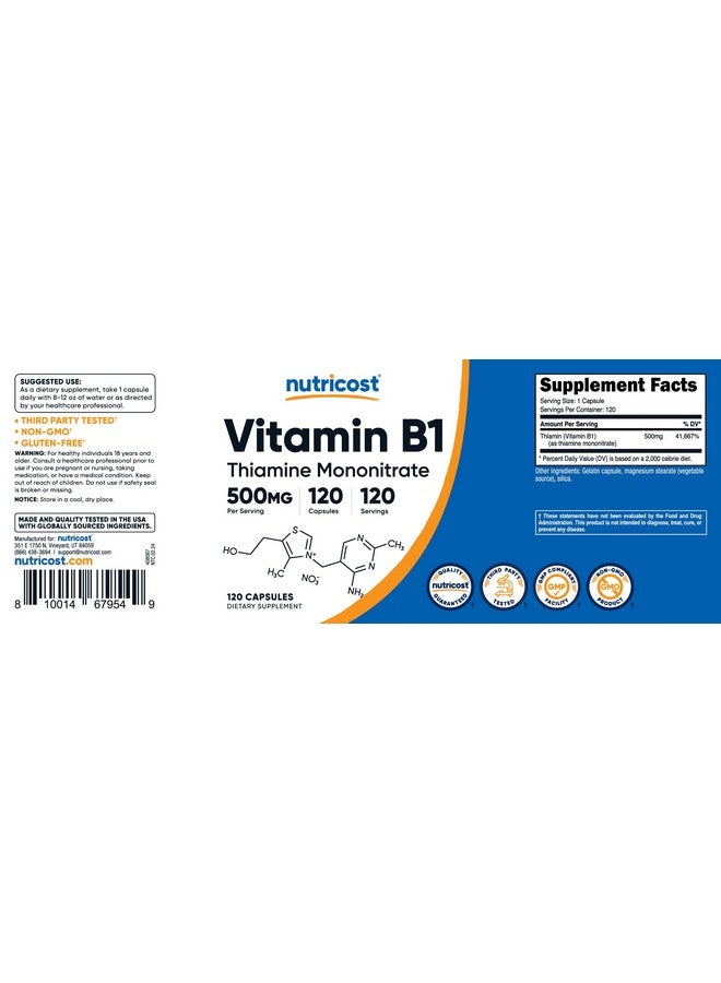 Nutricost Vitamin B1 (Thiamine) 500mg, 120 Capsules - Image 5