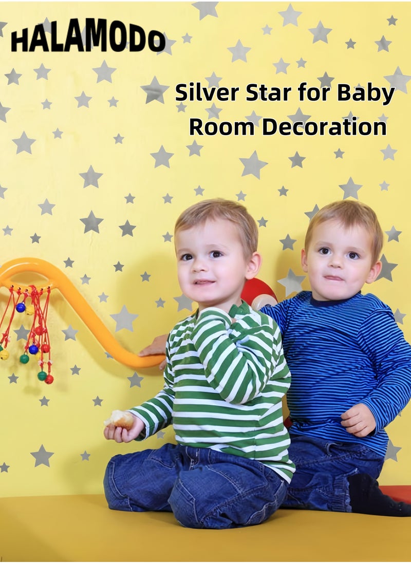 HALAMODO Star Wall Decals Wall Stickers of Silver Star in Mixed Size Self-adhesive Vinyl Wall Stickers Removable Home DIY Art Decor for Kids Baby Girls Boys Bedroom  - Image 2