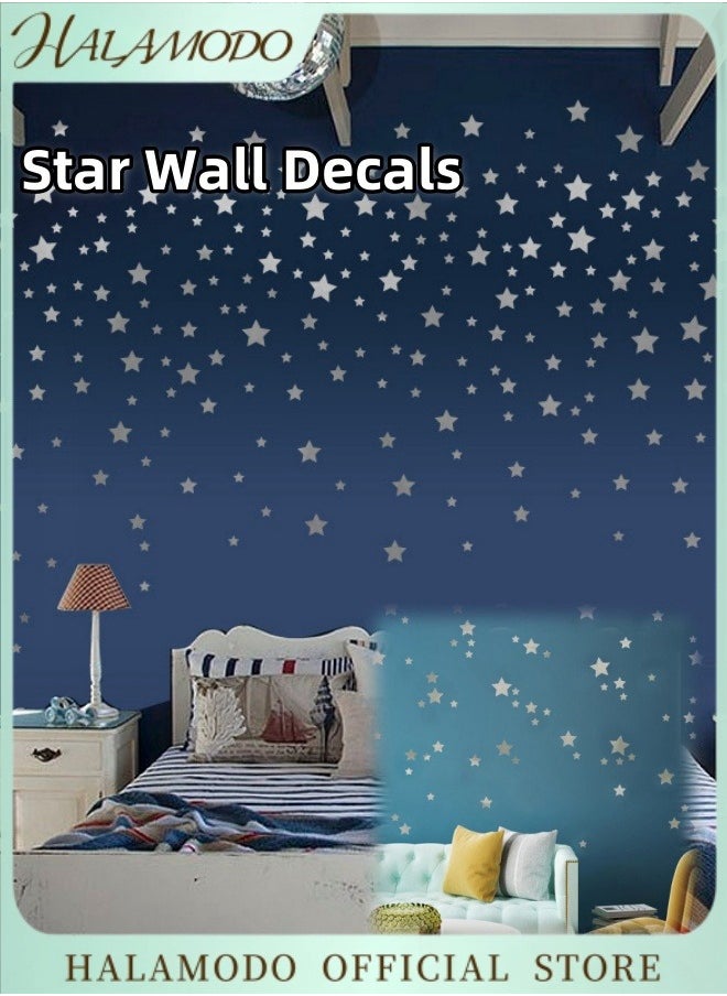 HALAMODO Star Wall Decals Wall Stickers of Silver Star in Mixed Size Self-adhesive Vinyl Wall Stickers Removable Home DIY Art Decor for Kids Baby Girls Boys Bedroom  - Image 1