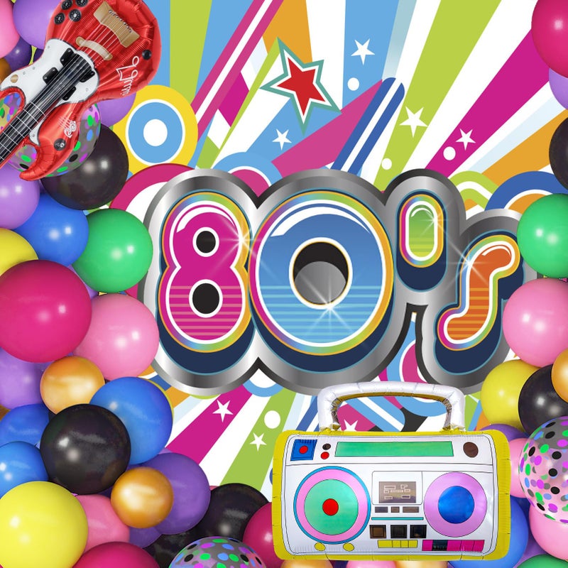 Amandir 80s 90s Theme Party Decorations, 90Pcs Balloon Garland Kit 6PCS Disco Ball Radio Boom Box Retro Mobile Phone Guitar Microphone Foil Balloons for Back to 80s 90s Hip Hop Birthday Supplies - Image 5