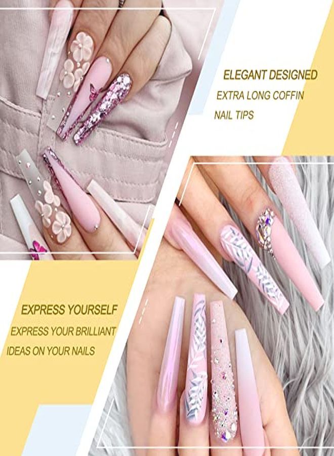 MORGLES Nail Tips Morgles 240Pcs Extra Long Nail Tips Clear Acrylic Nail Tips Ballerina Coffin False Nail Tip Half Cover Coffin Fake Nail Tips With Glues Nail Clipper Files For Nail Salon Home12 Sizes - Image 4