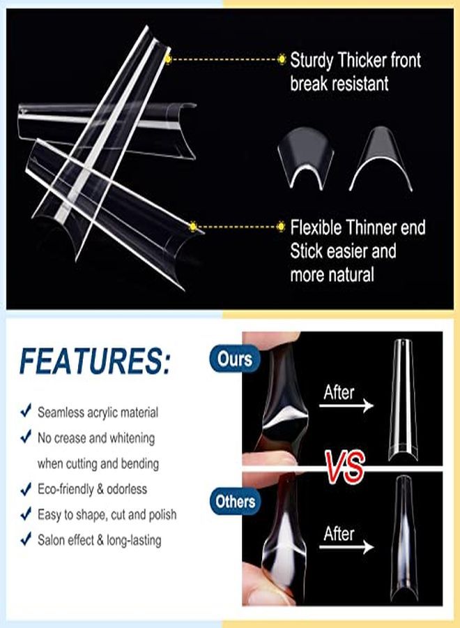 MORGLES Nail Tips Morgles 240Pcs Extra Long Nail Tips Clear Acrylic Nail Tips Ballerina Coffin False Nail Tip Half Cover Coffin Fake Nail Tips With Glues Nail Clipper Files For Nail Salon Home12 Sizes - Image 3
