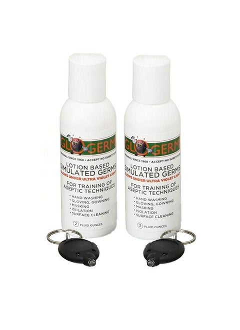 Mini Gel Kit 2 Pack (Two 2 Oz Bottles Two Uv Light Keychains) Gel Lotion Based Simulated Germs Helps Promote Better Hand Washing Habits Training For Aseptic Techniques Double Pack