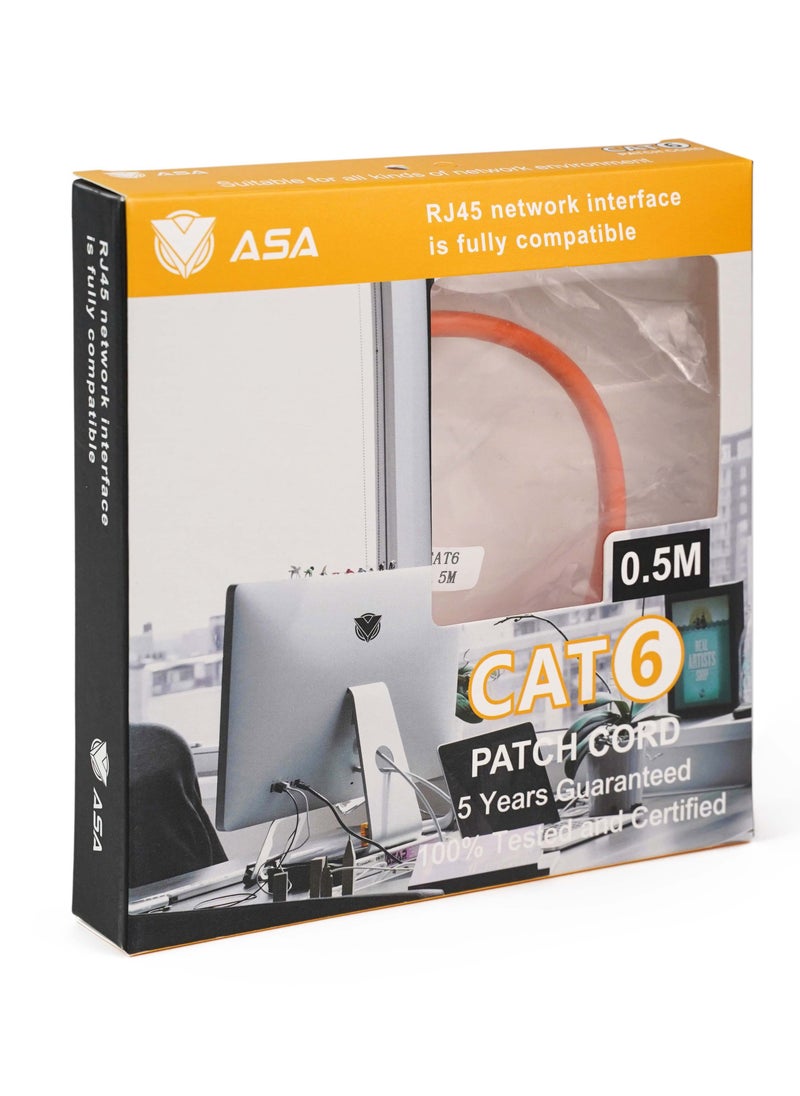 ASA CAT 6 Patch Cord Ethernet Cable 0.5 Meter Orange  - Image 2