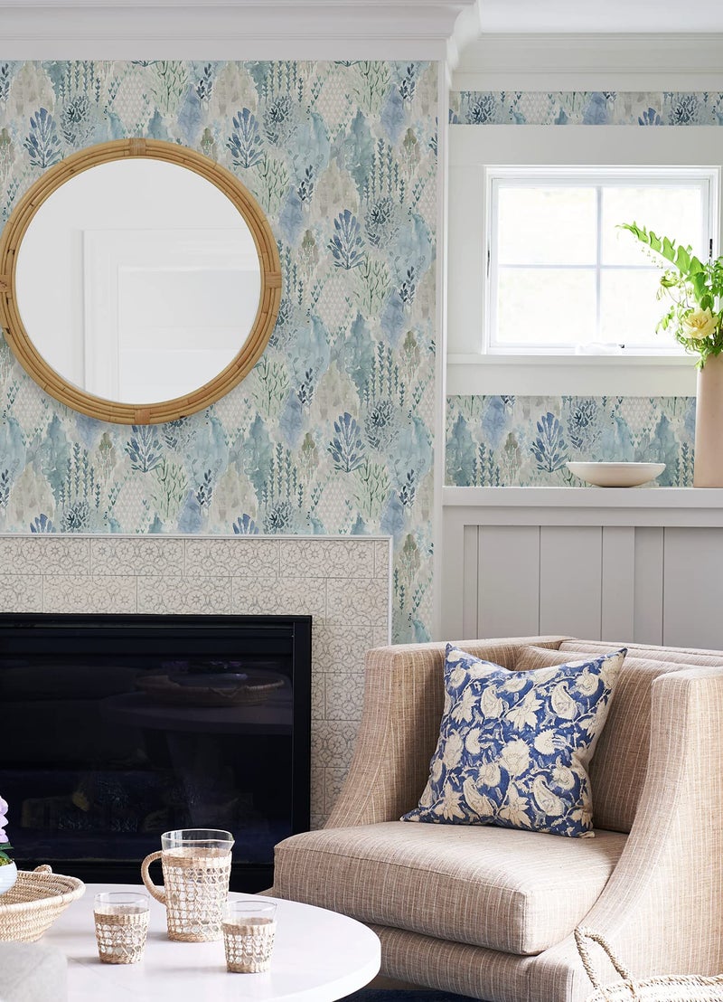 RoomMates RMK12330PLW Blue Watercolor Tree Mosaic Peel and Stick Wallpaper - Image 2