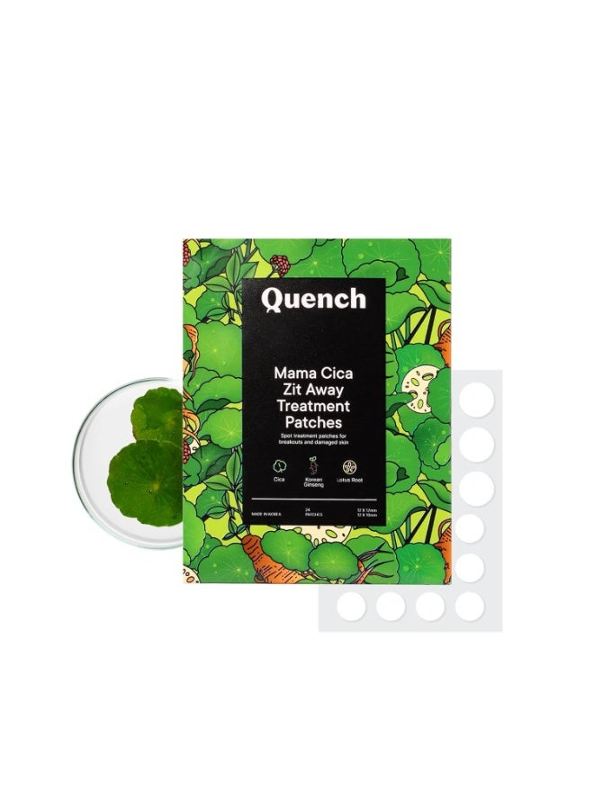 كوينش لاصقات "Quench Zit Away" لعلاج حب الشباب والبثور للوجه | 24 لاصقة هيدروكولويد غنية بحمض الساليسيليك ومستخلص عشبة "سيكا" المرمم | تعمل على تقليص حجم البثور بين عشية وضحاها | علاج لحب الشباب - 24 لاصقة - Image 1