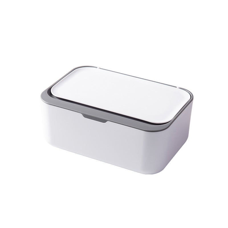 Dust-proof wet tissue box with lid household living room desktop coffee table tissue box mask storage box napkin organizing box(White and Gray) - Image 1
