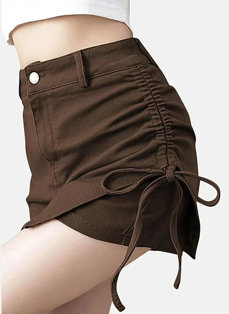 YUNIQEE Brown A-Line Solid Mini Skirt