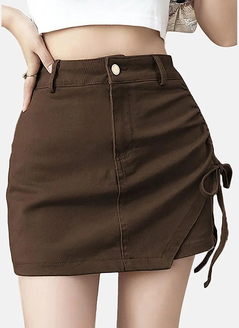 YUNIQEE Brown A-Line Solid Mini Skirt