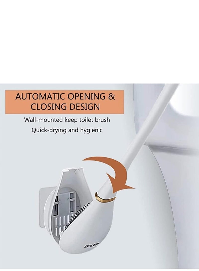 فرشاة المرحاض المصنوعة من السيليكون، مثبتة على الحائط، ذاتية اللصق، مقبض طويل، تنظيف الفجوات، إغلاق تلقائي - Image 2