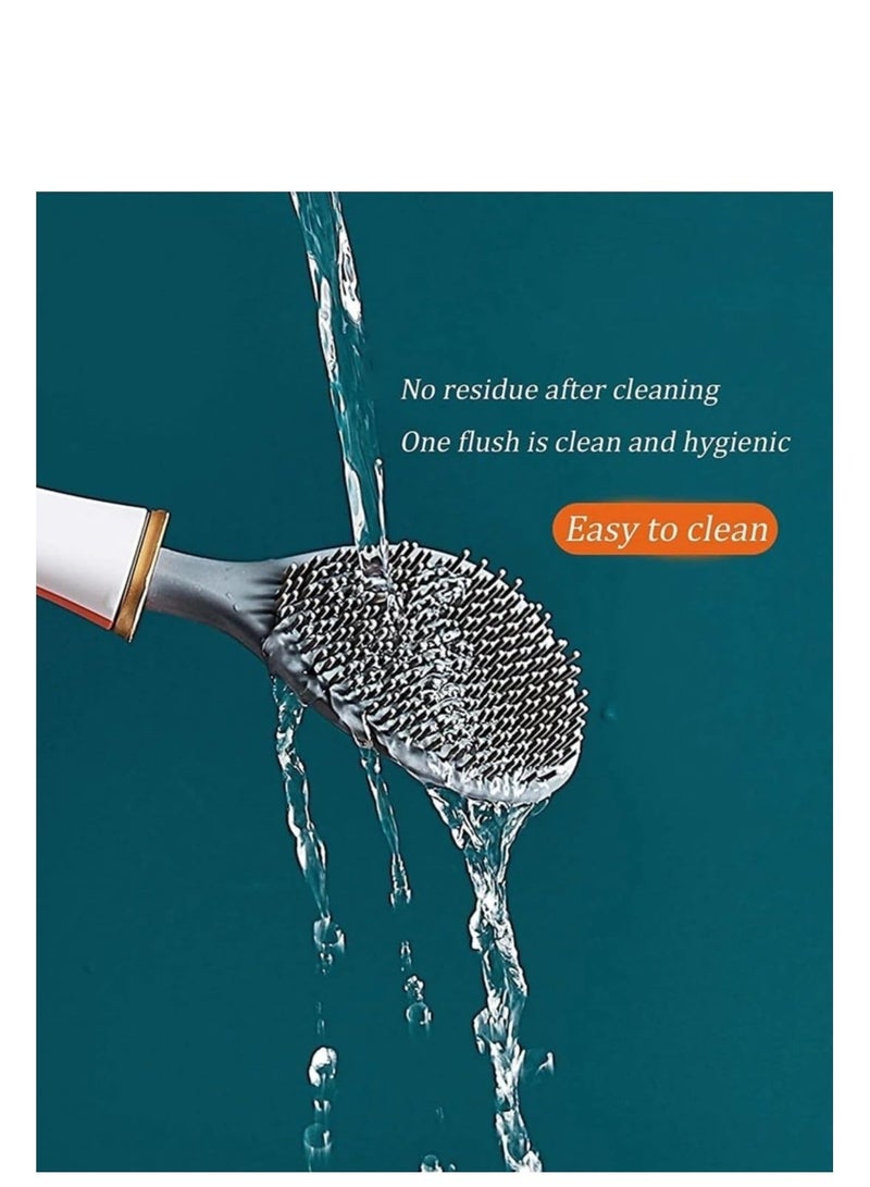 فرشاة المرحاض المصنوعة من السيليكون، مثبتة على الحائط، ذاتية اللصق، مقبض طويل، تنظيف الفجوات، إغلاق تلقائي - Image 4