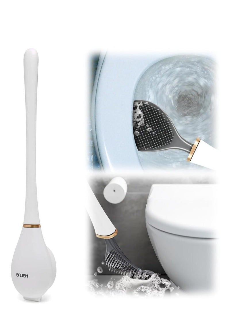 فرشاة المرحاض المصنوعة من السيليكون، مثبتة على الحائط، ذاتية اللصق، مقبض طويل، تنظيف الفجوات، إغلاق تلقائي - Image 1