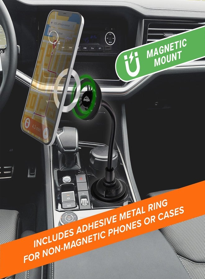 Armor All Magnetic Phone Mount for Car, Cupholder Phone Holder for MagSafe Phones, iPhones, Adjustable Gooseneck Design, Includes Universal Magnet Ring for Samsung, Non-Magnetic Phones, & Cases - Image 2