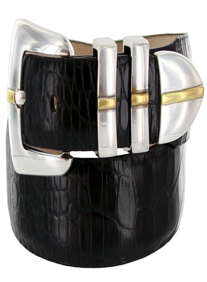 بيلتس.كوم حزام رسمي من جلد العجل الإيطالي الأصلي من مارين جولد، عرضه 1-1/8 بوصة (30 مم) ويتناقص إلى 1 بوصة (25 مم) (أسود التمساح، 36). - Image 1