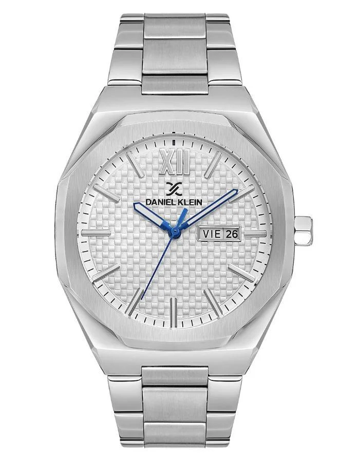 DANIEL KLEIN Men's Stainless Steel Silver Alloy Case Analog Silver Round Emboss Dial Japanese Quartz Premium 50 Meters Water Resistant