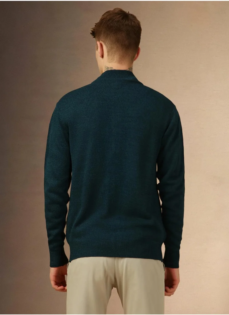 Dennis Lingo Men's Teal 100% Acrylic Solid Regular Fit Sweater
