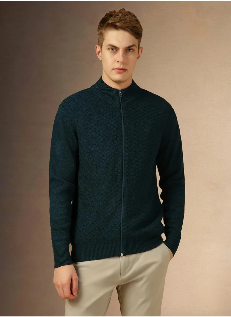 Dennis Lingo Men's Teal 100% Acrylic Solid Regular Fit Sweater