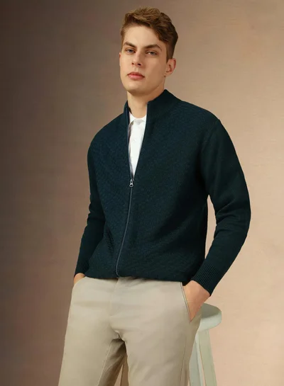 Dennis Lingo Men's Teal 100% Acrylic Solid Regular Fit Sweater