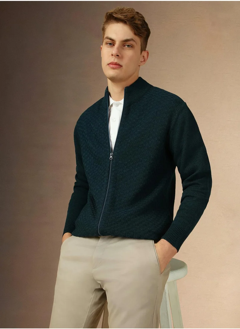 Dennis Lingo Men's Teal 100% Acrylic Solid Regular Fit Sweater