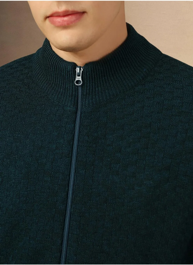 Dennis Lingo Men's Teal 100% Acrylic Solid Regular Fit Sweater