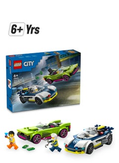 City Police Car and Muscle Car Chase, Racing Vehicle Toys for 6 Plus Year Old Boys & Girls, Fun Gift for Kids Who Love Pretend Play, Includes Officer and Crook Minifigures 60415 (213 pieces)