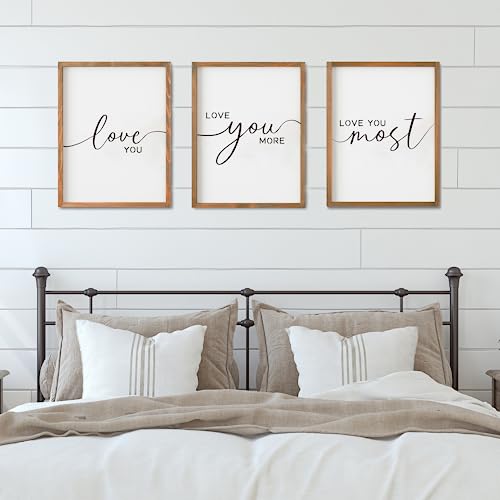 Houmury Set of 3 Love You More Sign I Love You Most Sign Wall Decor for bedroom room and living room (11x14 inches, Brown) - Image 3