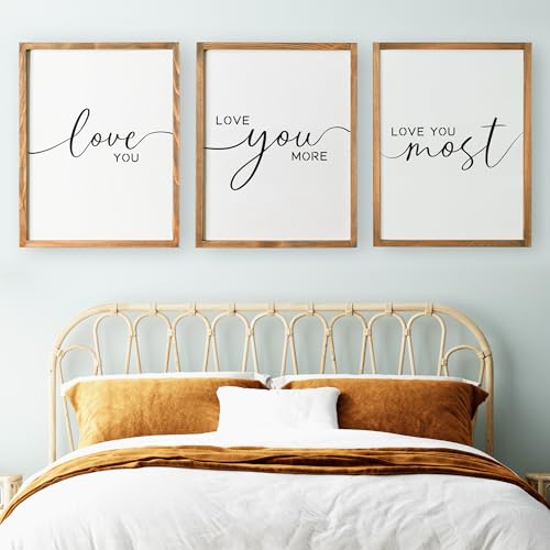 Houmury Set of 3 Love You More Sign I Love You Most Sign Wall Decor for bedroom room and living room (11x14 inches, Brown) - Image 1